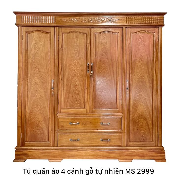 Tủ quần áo 4 cánh gỗ tự nhiên MS 2999 1 Tủ quần áo 4 cánh gỗ tự nhiên MS 2999