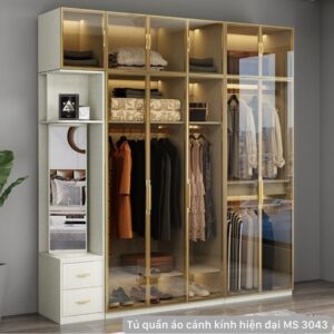 Tủ quần áo cánh kính cường lực sang trọng MS 3043