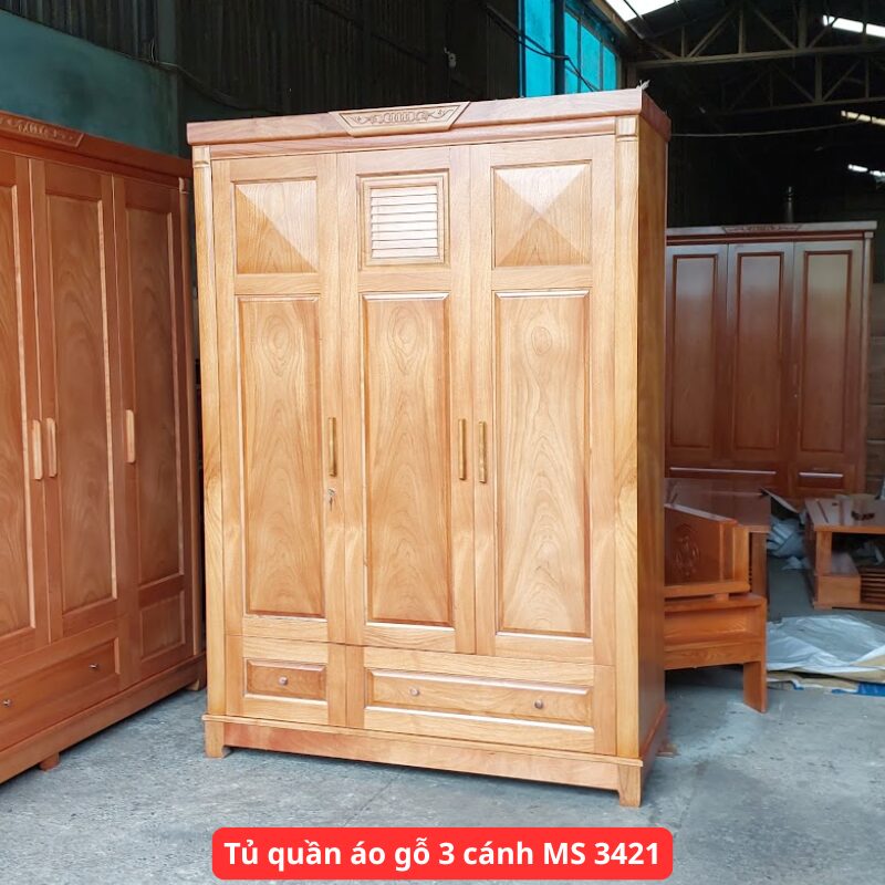 Tủ quần áo gỗ 3 cánh MS 3421 1 Tủ quần áo gỗ 3 cánh MS 3421