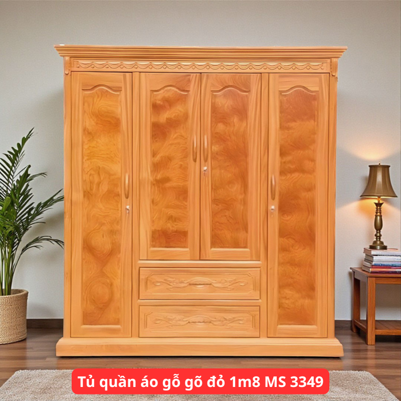 Tủ quần áo gỗ gõ đỏ 1m8 MS 3349 1 Tủ quần áo gỗ gõ đỏ 1m8 MS 3349
