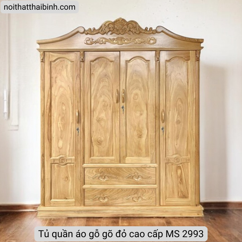 Tủ quần áo gỗ gõ đỏ cao cấp MS 2993 1 Tủ quần áo gỗ gõ đỏ cao cấp MS 2993