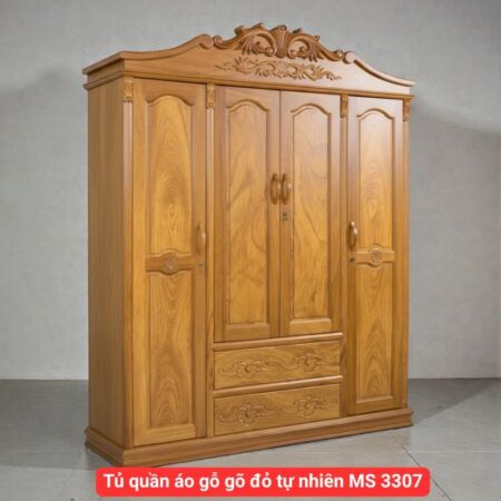 Tủ quần áo gỗ gõ đỏ tự nhiên MS 3307
