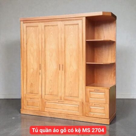 Tủ quần áo gỗ tự nhiên có kệ MS 2704