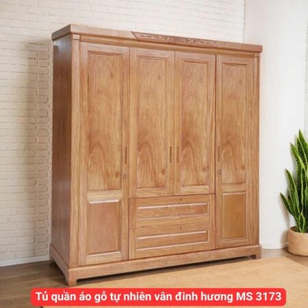 Tủ quần áo gỗ tự nhiên vân đinh hương MS 3173
