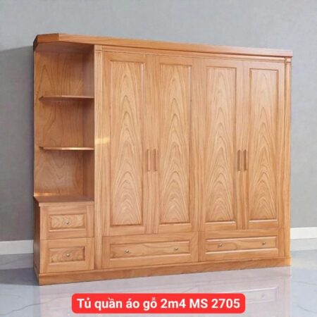 Tủ quần áo gỗ tự nhiên vân gõ 2m4 MS 2705