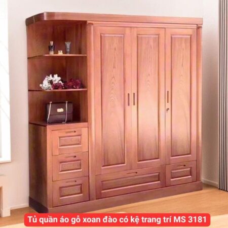 Tủ quần áo gỗ xoan đào có kệ trang trí MS 3181