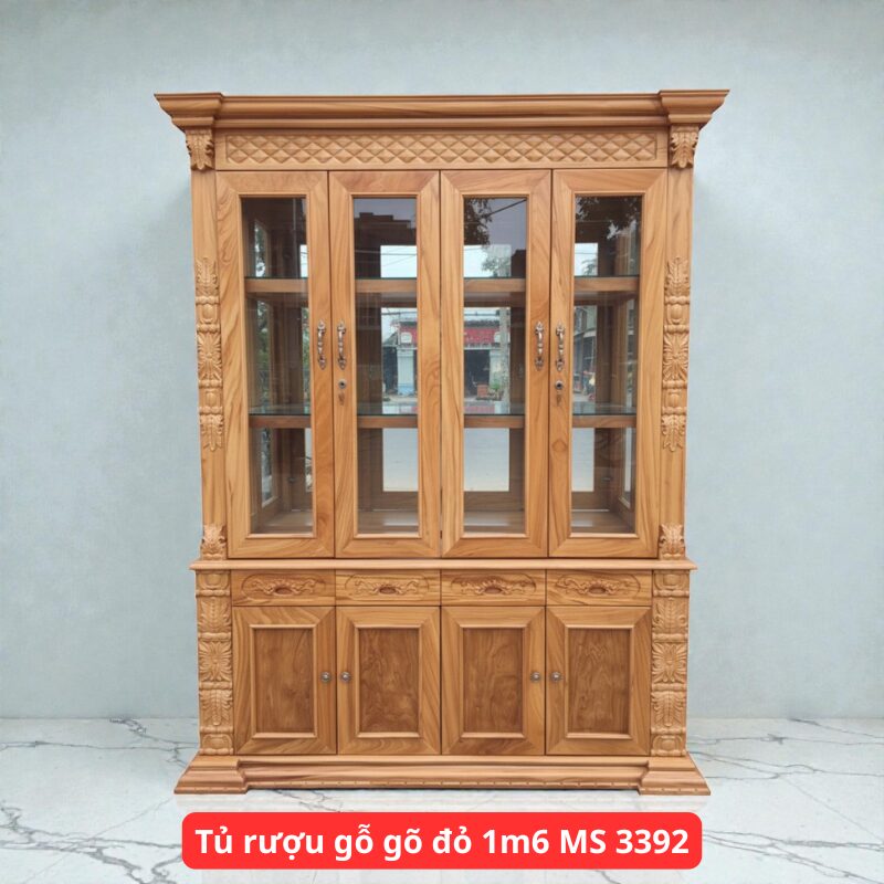 Tủ rượu gỗ gõ đỏ 1m6 MS 3392 1 Tủ rượu gỗ gõ đỏ 1m6 MS 3392