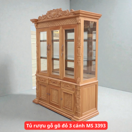 Tủ rượu gỗ gõ đỏ 3 cánh MS 3393