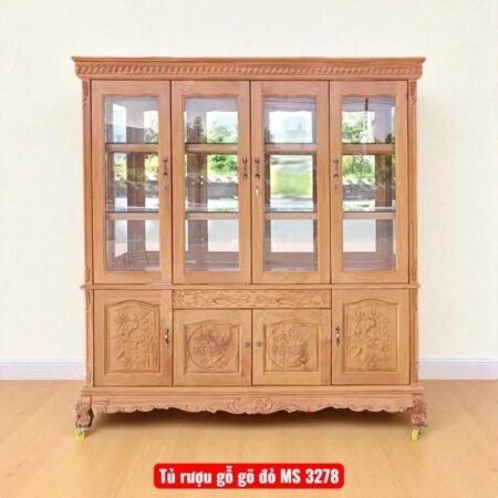 Tủ rượu gỗ gõ đỏ 4 cửa MS 3278