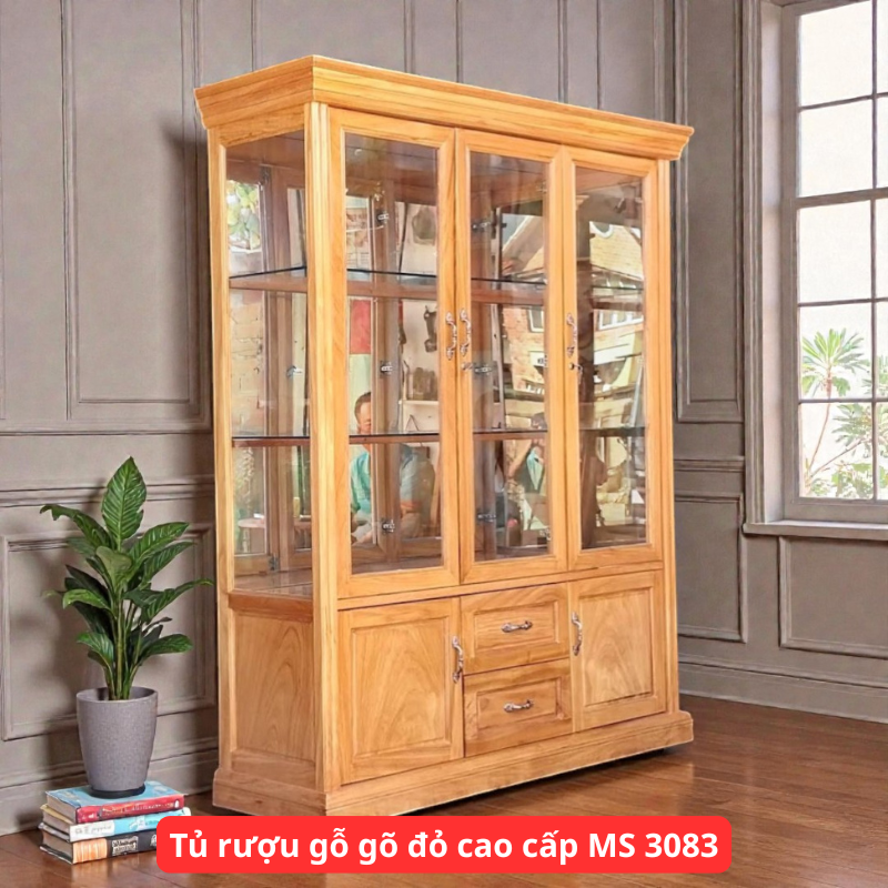 Tủ rượu gỗ gõ đỏ cao cấp MS 3083 1 Tủ rượu gỗ gõ đỏ cao cấp MS 3083