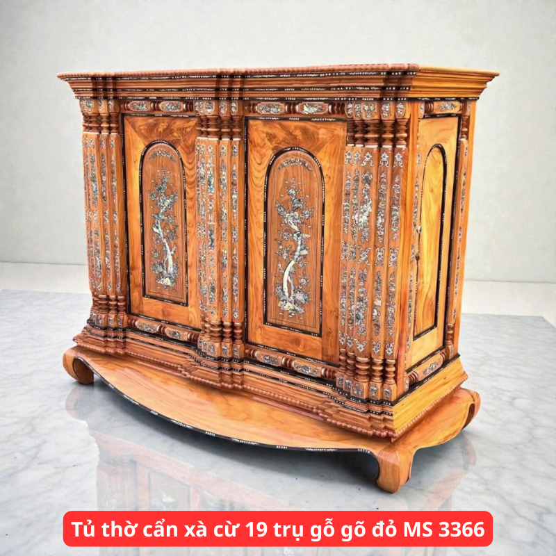 Tủ thờ cẩn xà cừ 19 trụ gỗ gõ đỏ MS 3366 1 Tủ thờ cẩn xà cừ 19 trụ gỗ gõ đỏ MS 3366