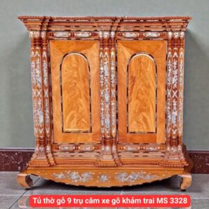 Tủ thờ gỗ 9 trụ căm xe gõ khảm trai MS 3328