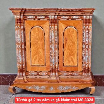 Tủ thờ gỗ 9 trụ căm xe gõ khảm trai MS 3328