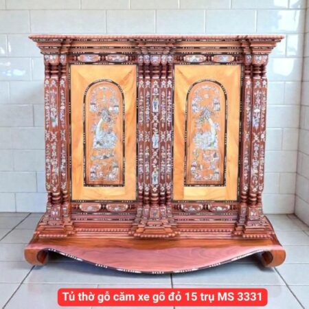 Tủ thờ gỗ căm xe gõ đỏ 15 trụ MS 3331