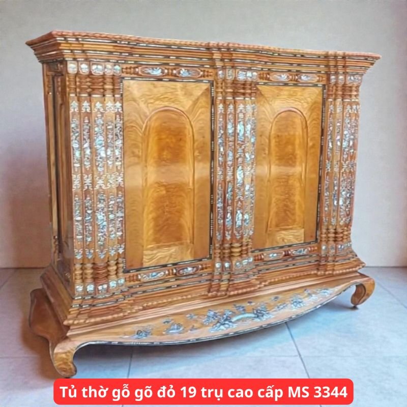 Tủ thờ gỗ gõ đỏ 19 trụ cao cấp MS 3344 1 Tủ thờ gỗ gõ đỏ 19 trụ cao cấp MS 3344