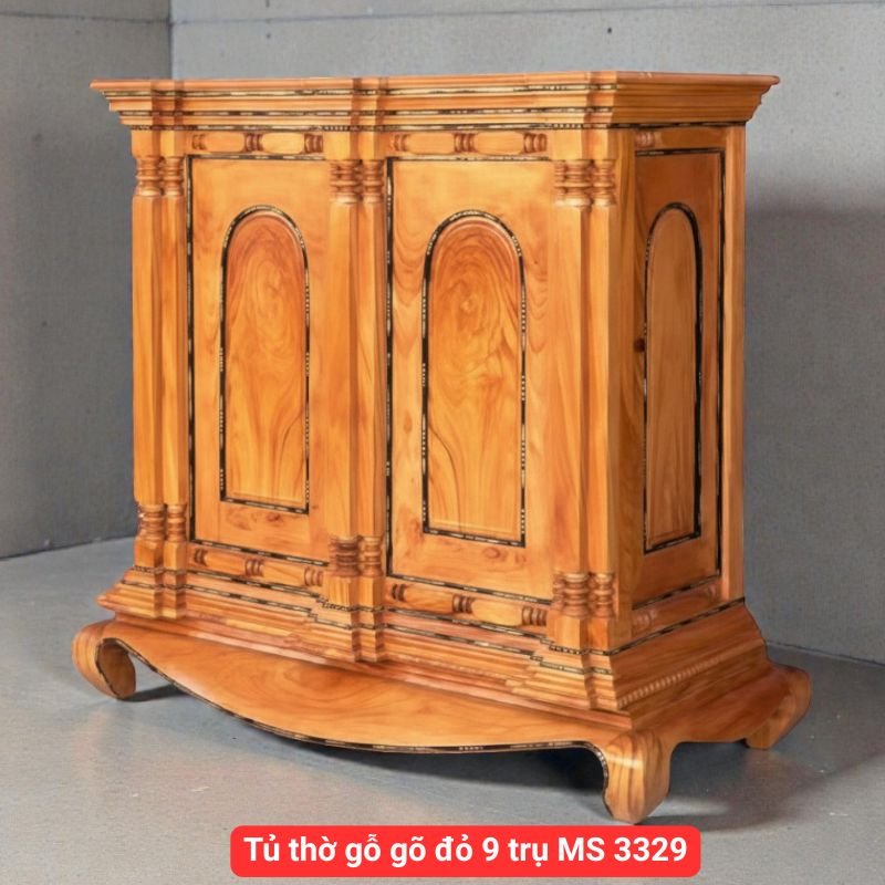 Tủ thờ gỗ gõ đỏ 9 trụ MS 3329 1 Tủ thờ gỗ gõ đỏ 9 trụ MS 3329