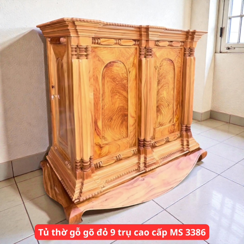 Tủ thờ gỗ gõ đỏ 9 trụ cao cấp MS 3386 1 Tủ thờ gỗ gõ đỏ 9 trụ cao cấp MS 3386