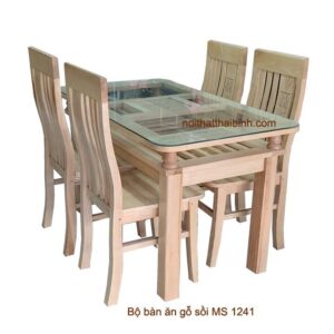 Bộ bàn ăn gỗ sồi 4 ghế mặt kính MS 1241 Giá bán = 7.500.000 đ giảm còn = 6.500.000 đ