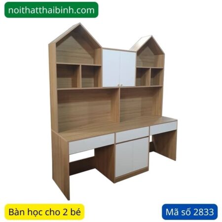 Bàn học cho 2 bé có kệ sách MS 2833