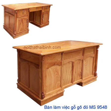 Bàn văn phòng gỗ gõ đỏ MS 9548 Giá 1m6 = 19.500.000 đ - Tặng kính mặt bàn dầy 8 ly