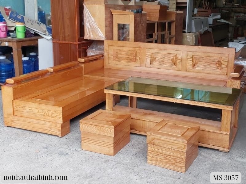 Bộ salon góc gỗ sồi tự nhiên MS 3057 3 Bộ salon góc gỗ sồi tự nhiên MS 3057 - Ảnh 3