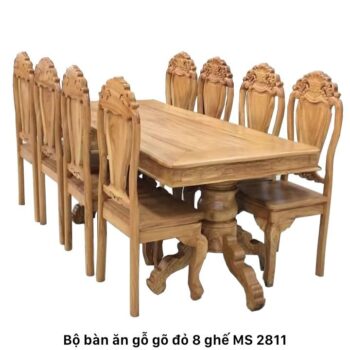 Bộ bàn ăn gỗ gõ đỏ tự nhiên 8 ghế MS 2911
