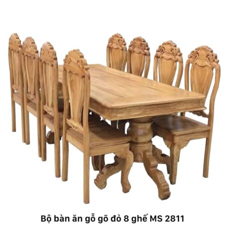 Bộ bàn ăn gỗ gõ đỏ tự nhiên 8 ghế MS 2911
