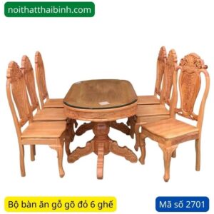 Bộ bàn ăn gỗ gõ đỏ 6 ghế MS 2701