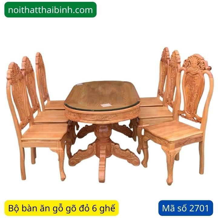 Bộ bàn ăn gỗ gõ đỏ 6 ghế MS 2701 1 Bộ bàn ăn gỗ gõ đỏ 6 ghế MS 2701