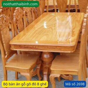 Bộ bàn ăn gỗ gõ đỏ 8 ghế MS 2698