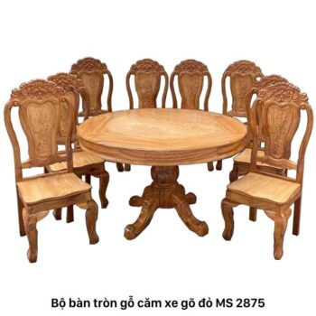 Bộ bàn ăn tròn gỗ căm xe gõ đỏ MS 2875