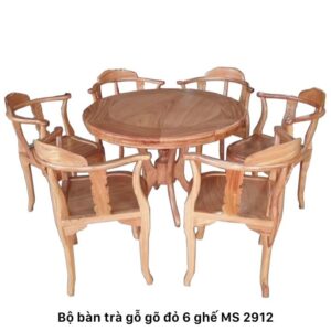 Bộ bàn trà gỗ gõ đỏ 6 ghế MS 2912