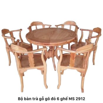 Bộ bàn trà gỗ gõ đỏ 6 ghế MS 2912