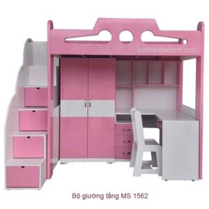 Bộ giường tầng tủ áo bàn học cho bé MS 1562