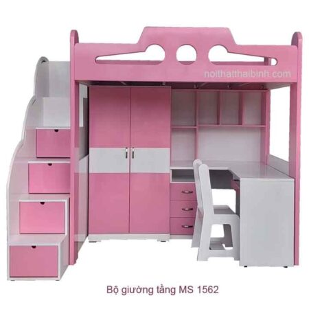 Bộ giường tầng tủ áo bàn học cho bé MS 1562