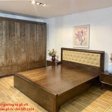 Bộ phòng ngủ gỗ sồi sơn màu gỗ óc chó MS 2424