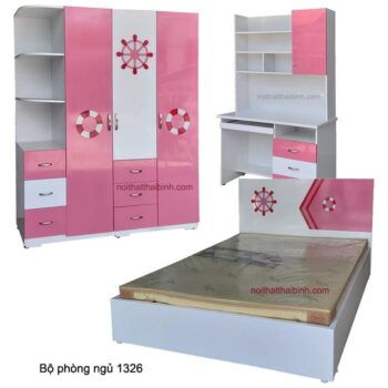 Bộ phòng ngủ đẹp màu hồng MS 1326 giá bán=18.200.000đ giảm còn= 15.200.000đ
