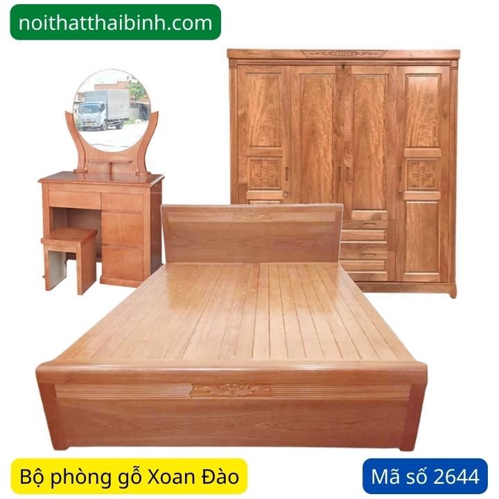 Bộ phòng ngủ gỗ xoan đào đẹp MS 2644 1 Bộ phòng ngủ gỗ xoan đào đẹp MS 2644
