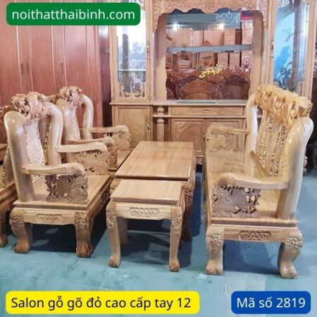 Bộ salon gỗ gõ đỏ tay 12 MS 2819