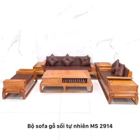 Sofa gỗ sồi nệm da cao cấp MS 2914