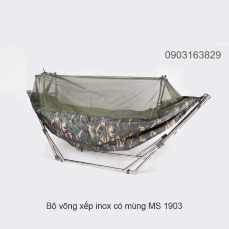 Bộ khung võng xếp inox võng dù có mùng MS 1903 | GIAO HỎA TỐC TPHCM