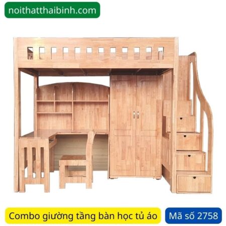 Combo giường tầng bàn học tủ áo MS 2758