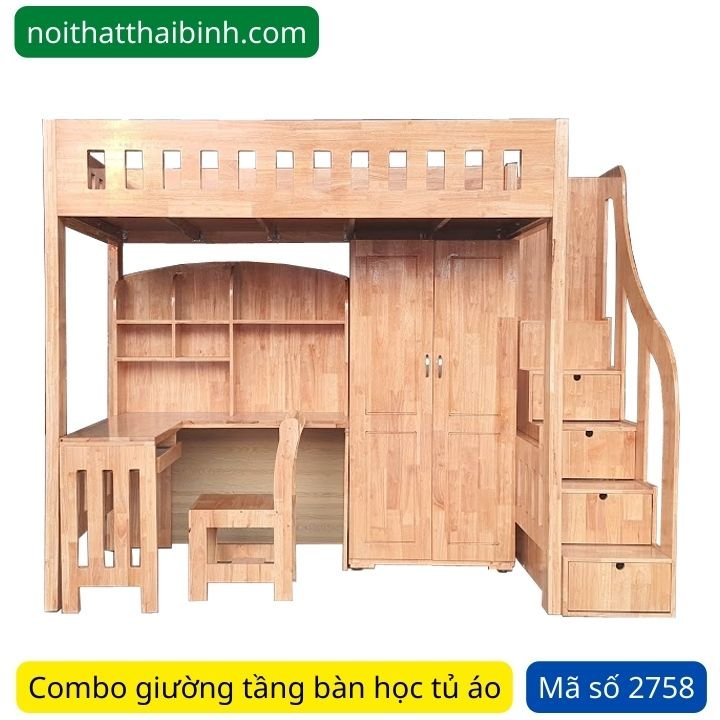 Combo giường tầng bàn học tủ áo MS 2758 1 Combo giường tầng bàn học tủ áo MS 2758
