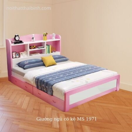 Giường ngủ có kệ màu hồng MS 1971