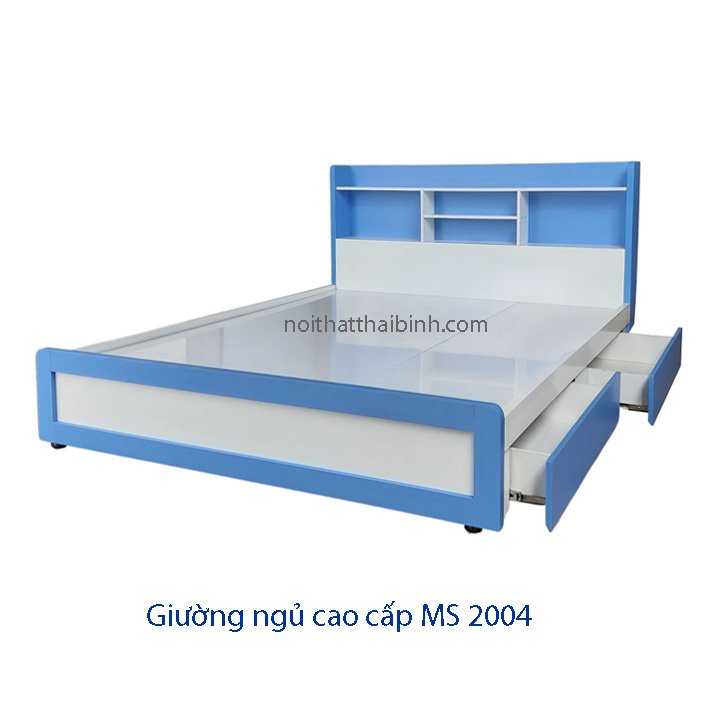Giường ngủ cao cấp màu xanh MS 2004 1 Giường ngủ cao cấp màu xanh MS 2004