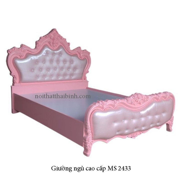 Giường ngủ cao cấp màu hồng MS 2433 1 Giường ngủ cao cấp màu hồng MS 2433