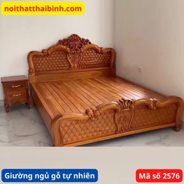 Giường ngủ gỗ tự nhiên MS 2576 1 Giường ngủ gỗ tự nhiên MS 2576