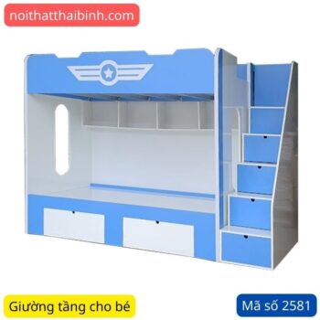 Giường tầng trẻ em màu xanh MS 2581