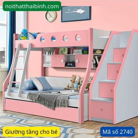 Giường tầng màu hồng cho bé MS 2740