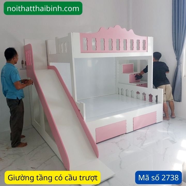 Giường tầng cho bé có cầu trượt MS 2738 1 Giường tầng cho bé có cầu trượt MS 2738